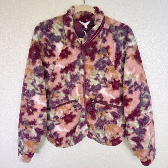 Calme Jacket Womens Small Fleece Bomber Watercolor Floral Boho Cosmic Lined Coat - Picture 2 of 12